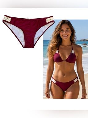 Cupshe burgundy red crochet bohemian bikini bottoms Sz L NWT